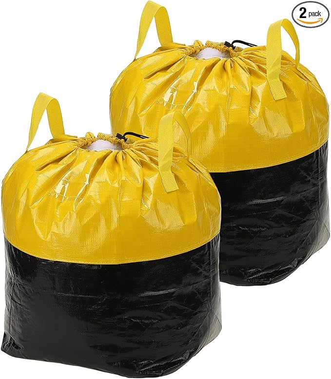 uxcell 2Pcs Extra Large Moving Bags, 20 x 18 x 25" Heavy Duty Woven Clothes Storage Totes Waterproof Packing Bags with Elastic Band and Handle for Home Camping Packing Quilts, Yellow