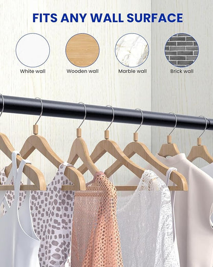 Supforce Closet Rods for Hanging Clothes, 17 to 28 Inches Stepless Adjustable Metal Closet Rod, 1.3 Inches Heavy Duty Clothes Hanging Rod for Closet Wardrobes Laundry RV, Black