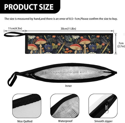 Dragonfly MushroomTravel Cutlery Bag Portable Tableware Carrying Bag with Handle Resuable Camping Flatware Straw Organizer Outdoor Dinnerware Storage Case