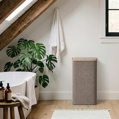 Lifewit 100L Laundry Basket with Lid, Clothes Hampers for Laundry with Bamboo Handles and 1 Removable Bag, Large Foldable Laundry Hamper for Bedroom, Bathroom, Dorm, Laundry Room, Brown