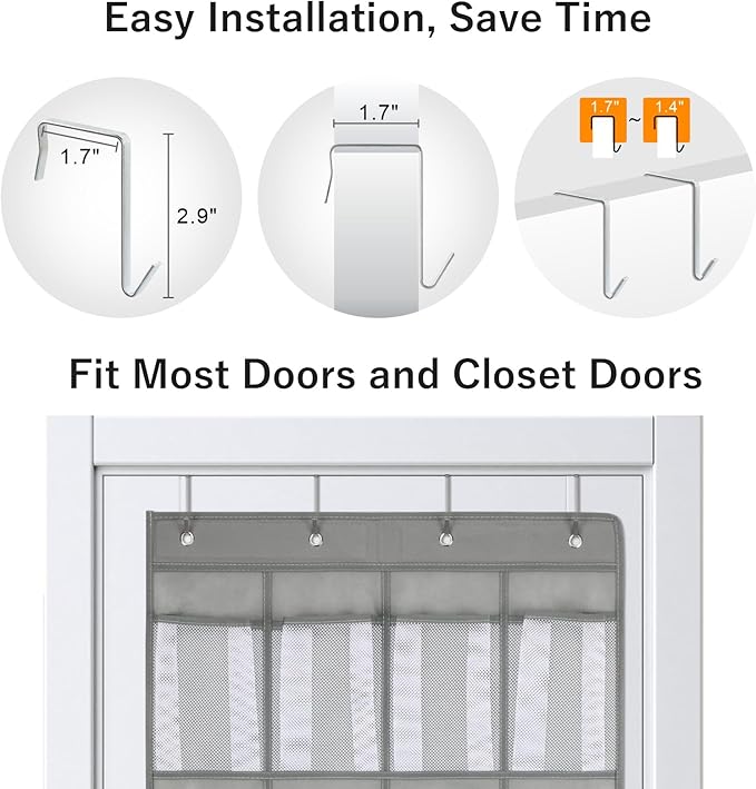 F-color 16-Pocket Hanging Organizer - Over the Door Shoe Organizer, Cruise Essentials for Cabin & RV, Breathable Mesh Storage Pockets, Space Saving Hanging Storage Holder with 4 Sturdy Metal Hooks