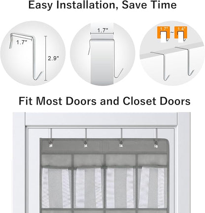 F-color 16-Pocket Hanging Organizer - Over the Door Shoe Organizer, Cruise Essentials for Cabin & RV, Breathable Mesh Storage Pockets, Space Saving Hanging Storage Holder with 4 Sturdy Metal Hooks