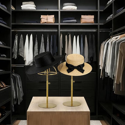 2 Pack Hat display stand Adjustable Height 8.7-14.6 Inches Hat organizer Stainless Steel Metal Hat rack for Storing Hats and Wigs in Home Boutique Retail Stores,Golden