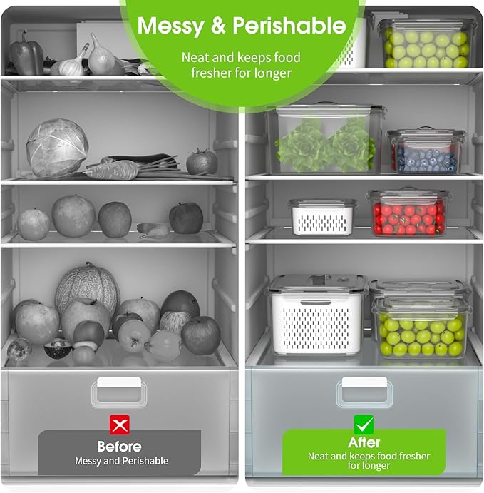 BOICHU Fruit Storage Containers for Fridge - 5 Size Berry Containers for Fridge Keep Fresh with Colanders and Vent Handle Lids, Clear Vegetable Storage Containers for Refrigerator, Lettuce Keeper