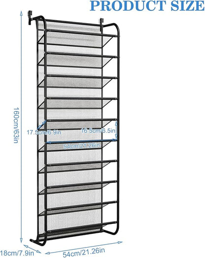 AQQHSAIN 10 Tier Over The Door Shoe Organizer Wall Shoe Shelf Shoe Holder Door Shoe Rack for Closet Pantry Hanging Shoes Clothes Toys Storage Shelves (Black)