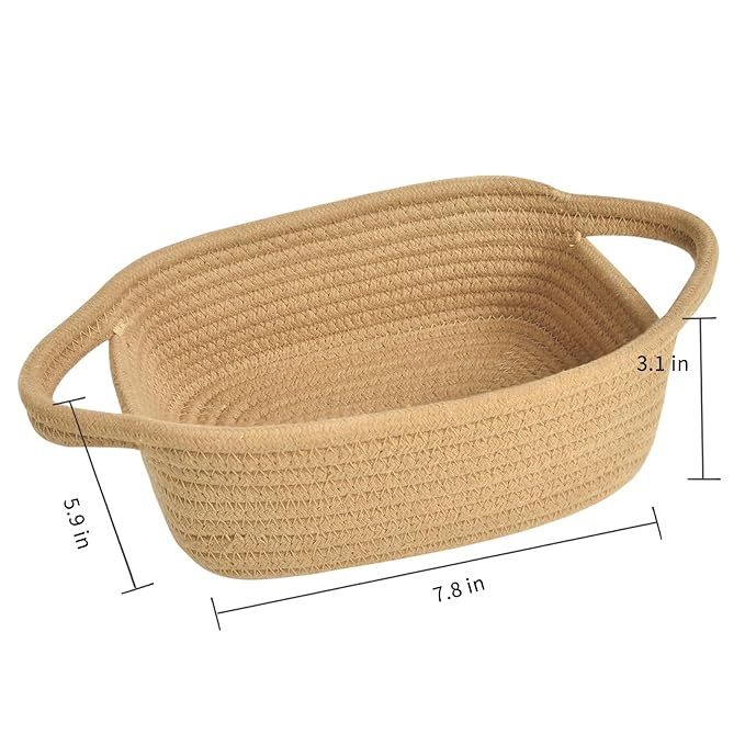 ABenkle Small Storage Basket - Mini Cotton Rope Woven Shelf Basket, Cute Boho Decorative Toy Dog Cat Container for Nursery, Bedroom, Spa, Empty Gift - XS, Brown