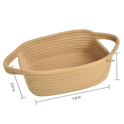 ABenkle Small Storage Basket - Mini Cotton Rope Woven Shelf Basket, Cute Boho Decorative Toy Dog Cat Container for Nursery, Bedroom, Spa, Empty Gift - XS, Brown