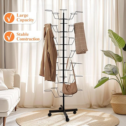 uyoyous 7-Tier Rotating Hat Rack Stand for Retail Stores, Heavy-Duty Metal Hat Display Organizer with Wheels, Holds 35+ Caps for Boutique & Home Use