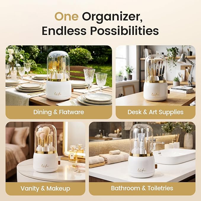 2PC 360° Utensil Holder Silverware Organizer with Lid, Kitchen Countertop Flatware Organizer and Countertop Storage(Fits Max 8.7" Utensils) ,Forks, Spoons Organizer ,for RV, Party, Coffee Bar，picnic