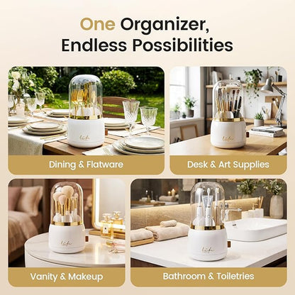 2PC 360° Utensil Holder Silverware Organizer with Lid, Kitchen Countertop Flatware Organizer and Countertop Storage(Fits Max 8.7" Utensils) ,Forks, Spoons Organizer ,for RV, Party, Coffee Bar，picnic