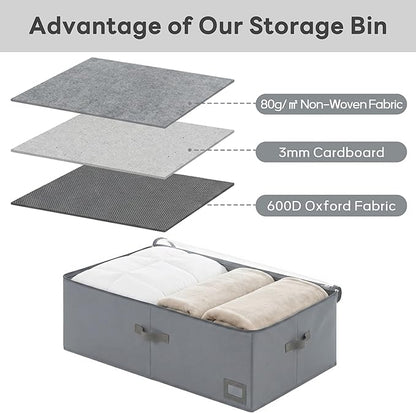 10-Inch Under Bed Storage Containers (2-Pack) | Sturdy Sidewalls | Clear Cover & Label Holder | Foldable Fabric Closet Bin Organizer | Stores Clothing/Blankets/Sweaters/Sheets