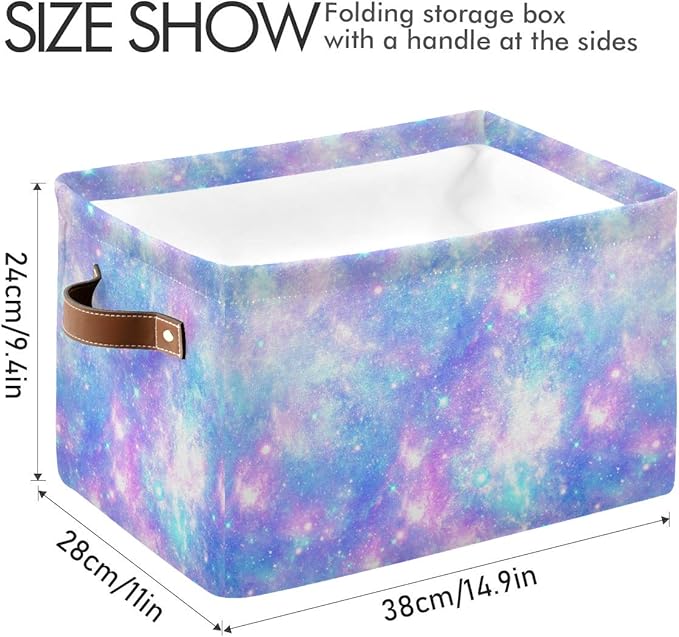 Foldable Storage Baskets Set of 2, Magic Galaxy Star Print Storage Bins with Handles, Decorative Cloth Organizer Storage Boxes for Home|Office 15 x 11 x 9.5 in