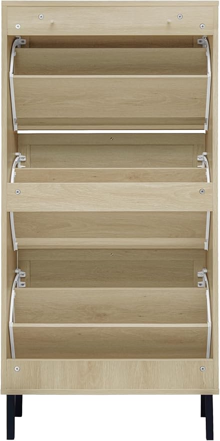 ZeHuoGe Rattan Shoe Cabinet with 3 Flip Drawers, Narrow Hidden Shoe Rack Storage Cabinet for Heels, Slippers, Entrance Hallway Entryway (Natural)