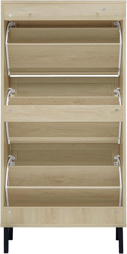 ZeHuoGe Rattan Shoe Cabinet with 3 Flip Drawers, Narrow Hidden Shoe Rack Storage Cabinet for Heels, Slippers, Entrance Hallway Entryway (Natural)