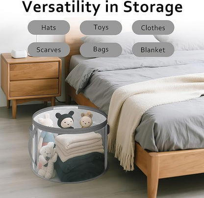 Adorila Clear Hat Storage Bag with Carrying Handles - 16.5" Large Closet Organizer for Baseball Caps, Cowboy Fedoras or Sun Hats (Grey)