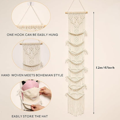 jontell Boho Ball Cap Hanger-2 Pack-Boho Macrame Cap Holder Wall Hat Organizer for Baseball Cap Holder Over Door, Hat Rack for Wall Cap Rack Disaplay Bearoom Decorations