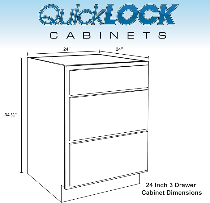 Quicklock RTA (Ready-to-Assemble) | Base Kitchen Cabinets - Shaker Style | Made in America (Raw Maple, 24" W x 34.5" H x 24" D 3 Drawer Pots and Pans)