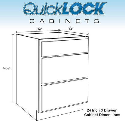 Quicklock RTA (Ready-to-Assemble) | Base Kitchen Cabinets - Shaker Style | Made in America (Raw Maple, 24" W x 34.5" H x 24" D 3 Drawer Pots and Pans)