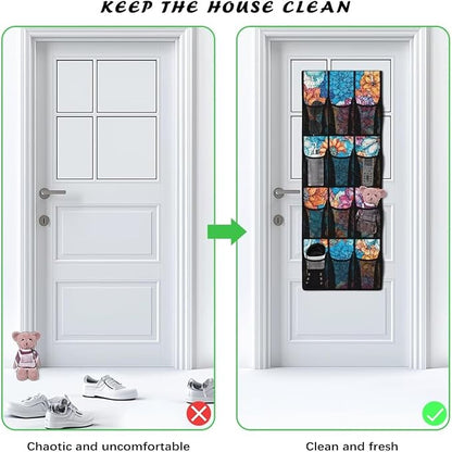 Boho Flowers Shoe Organizer Door Hanger,Shoes Hanger Storage Organizer Bag Space Saver,Hanging Shoe Storage Hanging Bag