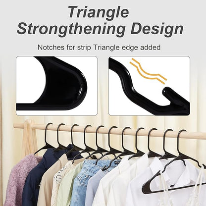 VECELO 50 Pack Plastic Hangers, Space-Saving Clothes Hangers with Shoulder Notches for Straps, Durable Non-Slip Hangers for Closet, Ideal for Shirts, Dresses, Coats, Pants,Suits
