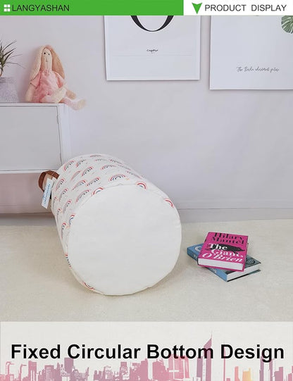 Laundry Basket Canvas Fabric Collapsible Organizer Basket for Storage Bin Toy Bins Gift Baskets Bedroom Clothes Children Nursery Hamper (Round Cloud Rainbow)