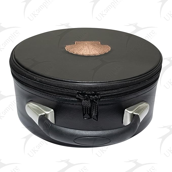 Masonic Crown Cap Case ST Thomas Of Acon Black Leather, Embroidered Emblem (Brown) – Freemason Hat Carrying Storage Box