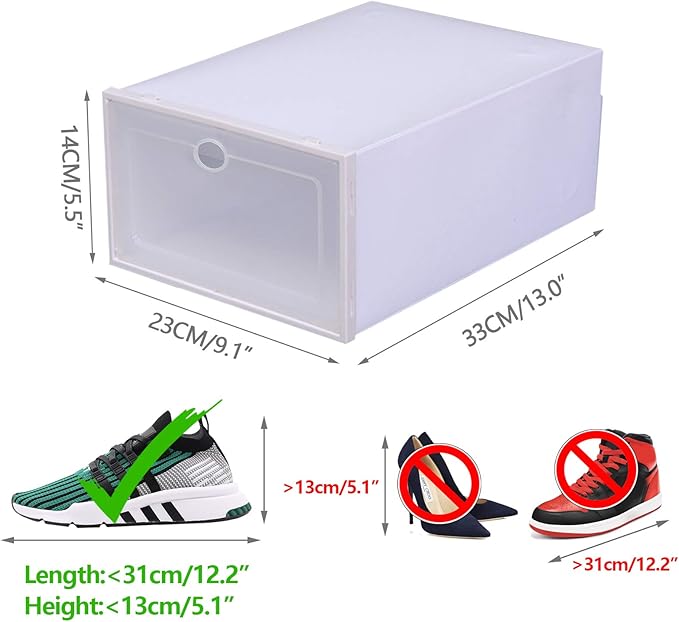 20pcs Shoe Storage Box, 13x9x5.5in Foldable Clear Plastic Shoe Box Set Stackable Storage Case Organizer Rack for Home,Closet,Display,Space Saving
