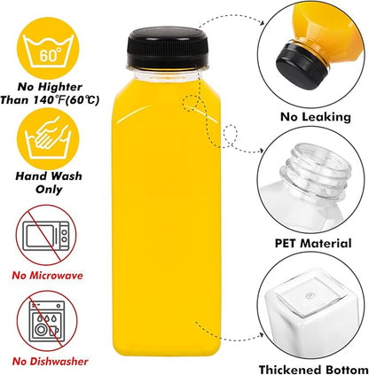 BAKHUK 590pcs 12oz Empty Plastic Juice Bottles with Caps, Plastic Water Bottles with lids, Reusable Clear Bulk Beverage Containers for Juice, Milk and Other Beverages