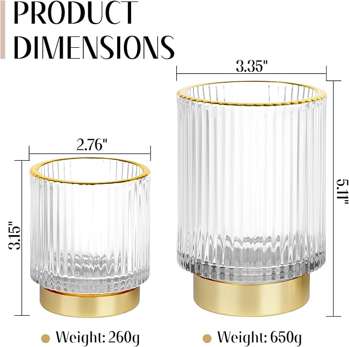 Makeup Brush holder Organizer, Crystal Glass Toothbrush Holders, Striped Make Up Brush Holder for Vanity, Pen Holder for Desk, Vase -White (S+L)