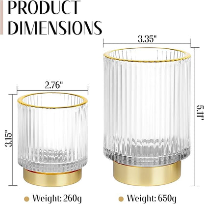 Makeup Brush holder Organizer, Crystal Glass Toothbrush Holders, Striped Make Up Brush Holder for Vanity, Pen Holder for Desk, Vase -White (S+L)