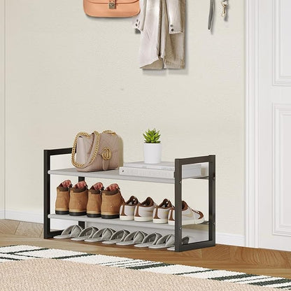 Shoe Rack for Closet & Entryway, Stackable Shoe Organizer, Screw-Fastened Metal Frame for Less Wobble, Heel-Friendly Non-Woven Shelves, 11.8" Deep Space-Saving Shoe Storage (Black, 2-1 Tier) (2-1)