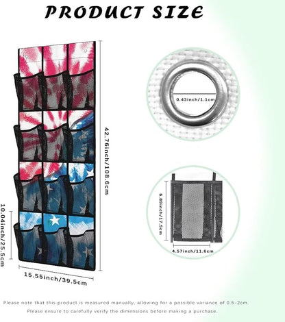 Tie-Dye Space Saving Hanging Shoe Organizer,Entryway Bedroom Bathroom Storage Bags with 12 Mesh Large Pockets,Stylish Print