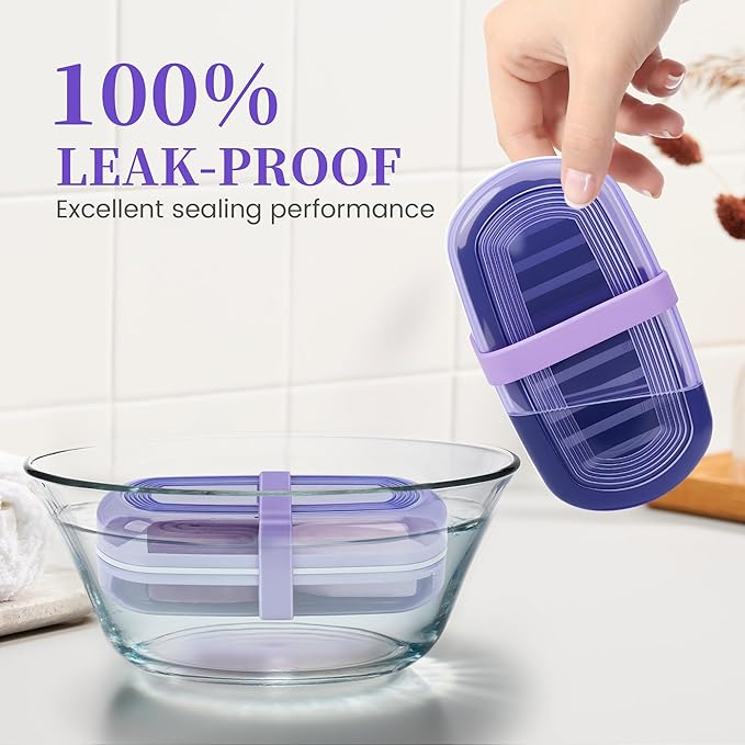 Shampoo Bar Holder and Soap Case, Leakproof Travel Container with Lid & Drain Tray, Includes Silicone Strap and Soap Bag, Compatible with Kitsch Solid Shampoo & Conditioner Bars(Grape Purple, Large)