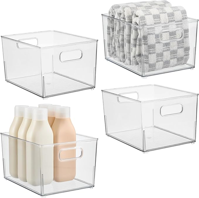 iDesign Stackable Plastic Bathroom Storage Handles-Set of 4-Clear 10.53 x 8.26 x 6.24 Bin-Small M4