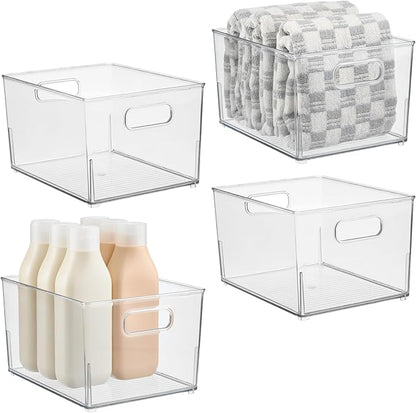 iDesign Stackable Plastic Bathroom Storage Handles-Set of 4-Clear 10.53 x 8.26 x 6.24 Bin-Small M4