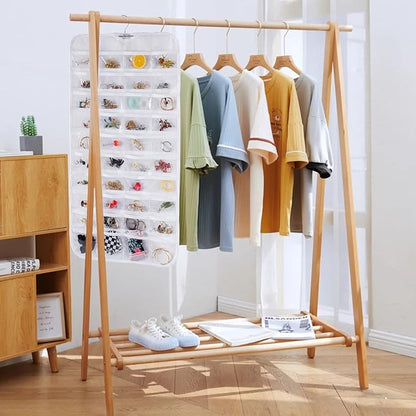 Bloss Hanging Jewelry Organizer, Double Sided 80 Pockets Jewelry Chain Storage Bag 2 Layer of Fabric Jewelry Organizer Holder for Necklace Bracelet Earring Rings - White
