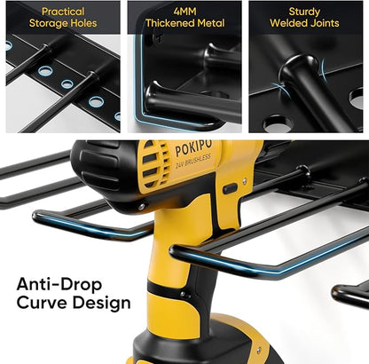 POKIPO Power Tool Organizer, 4 Drill Holder Wall Mount, Heavy Duty Garage Tool Organizer and Storage, Suitable Tool Rack for Tool Room, Workshop, Garage
