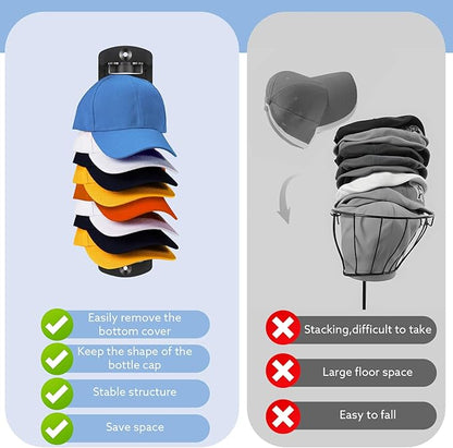 Dntorx Hat Organizer for Baseball Caps, 2 Pack Hat Rack for Wall Hold up to 20 Hats Adhesive Hat Hooks Stand Hat Hanger Organizer Storage Holder Display for Door Closet Bedroom
