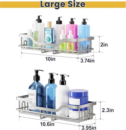 OMAIRA 3-Pack Shower Caddy with Soap Holder, Adhesive Rustproof No-drill Strudy Loading Inside Shower Organizer Shelves Rack Storage Bathroom Organization for Smooth Wall Glass Tile, Sliver (Large)