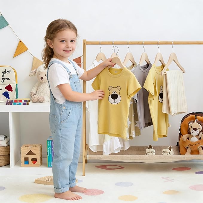 StorageWorks Baby Hangers 20 Pack, Lotus Wood Clothes Organizer for Toddler, Kids Wooden Hanger with Pant Bar for Closet, Natural Lotus Wood Color