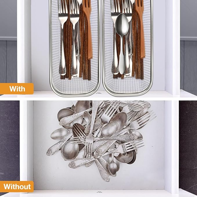 Cabilock Stainless Steel Utensil Drying Rack: Utensils Drawer Organizer - Dishwasher Silverware Drainer Basket, Chopsticks Spoons Forks Knifes Cutlery Storage for Kitchen Counter