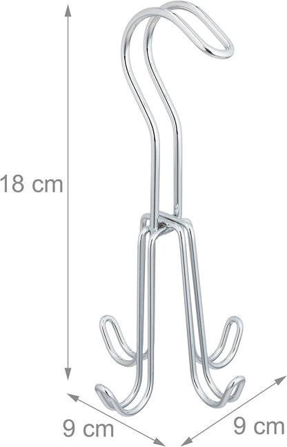 Relaxdays Wardrobe Belt Hanger Metal for Belts & Handbags 4 Hooks 18 x 9 x 9 cm Silver, 1 Item