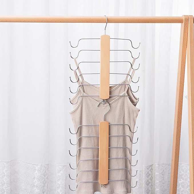 Underwear Hanger - Wooden Bra Tank Tops Hanger Organizer for Closet, Maximum 12 Storage Capacity, Top 360° Rotation, Hanging Space Saving Hook for Sport Bras, Camisoles, Lingeries