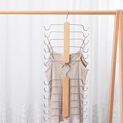 Underwear Hanger - Wooden Bra Tank Tops Hanger Organizer for Closet, Maximum 12 Storage Capacity, Top 360° Rotation, Hanging Space Saving Hook for Sport Bras, Camisoles, Lingeries