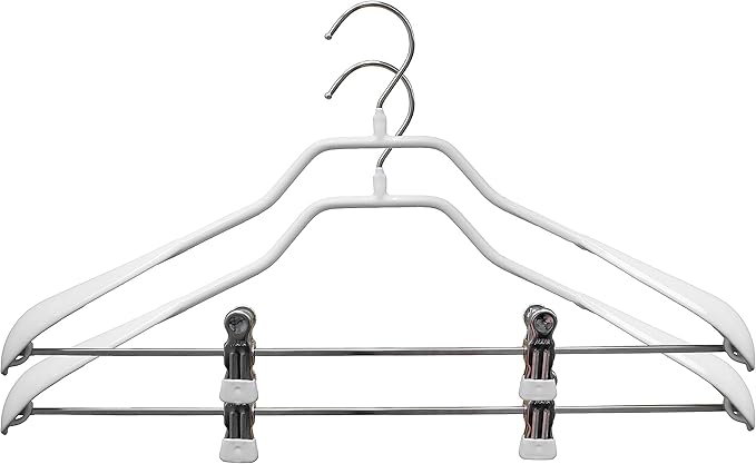 Mawa by Reston Lloyd BodyForm Series Non-Slip Space Saving Clothes Hanger with 2 Clips for Pants or Skirts, Style 42/LK, Set of 2,White
