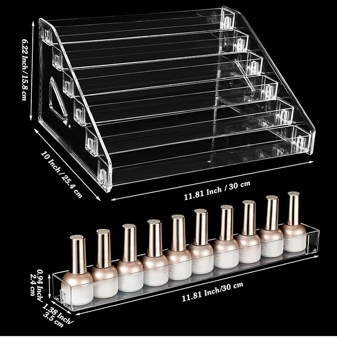 Jetec 2 Pcs Acrylic Card Display Stand Versatile Display for Trading Cards Greeting Card Sunglasses Organizer Nail Polish Holder Essential Oils Cosmetic Cases Eyewear Rack(6 Tiers Style)