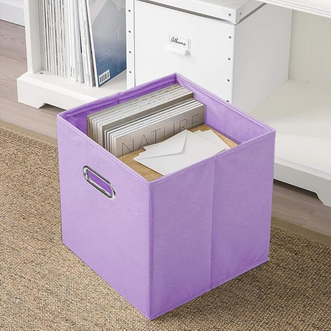 ShellKingdom Storage Bins, Foldable Fabric Storage Cubes And Cloth Storage Organizer Drawer with Metal Handle For Closet And Toys Storage, 11 X 10.5 X 10.5 INCH, 6 Pack (Lavender)