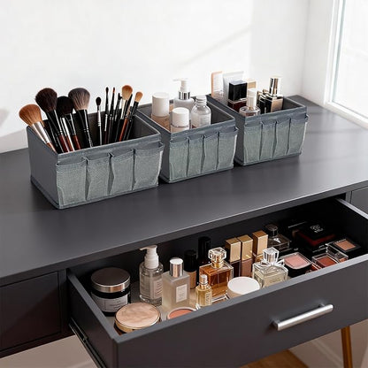 Cosmetic Storage Bins Makeup Organizer, Adjustable Multifunction Storage Box Desk Drawer Divider for Makeup Brushes, Bathroom Countertop or Dresser, Set of 4