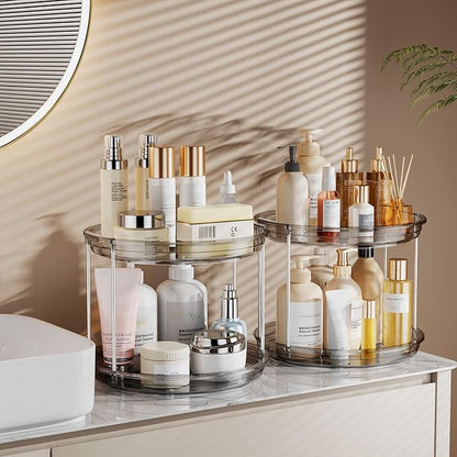 LAMU 2 Pack 2 Tier Lazy Susan Turntable Organizer 9.25'' Rotating Spice Rack Organization for Cabinet, Kitchen, Pantry, Countertop, Bathroom, Vanity, Medicine Cabinet Organizer, Grey