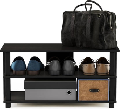 Furinno Turn-N-Tube Shoe Rack, 3-Tier Shoe Organizer, Shoe Storage with Compact Open Shelves, 15.5 x 31.5 x 15.7, for Closet Entryway, Office, Garage, Espresso/Black
